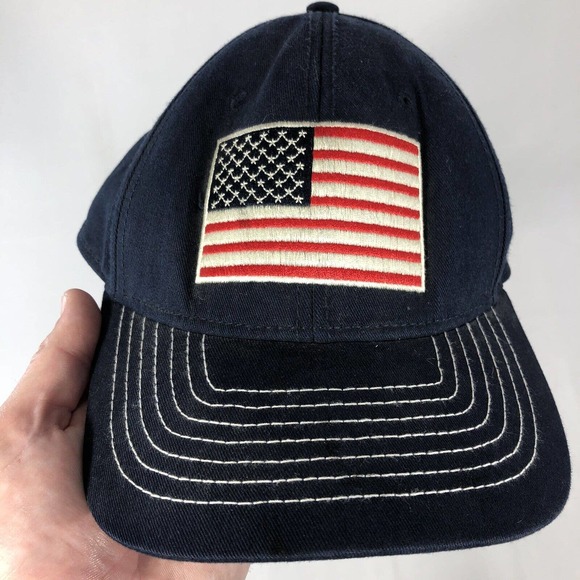OLD NAVY HAT CAP USA FLAG AMERICAN PATRIOTIC NAVY BLUE SNAPBACK DISCOLORED OSFM - Picture 15 of 16